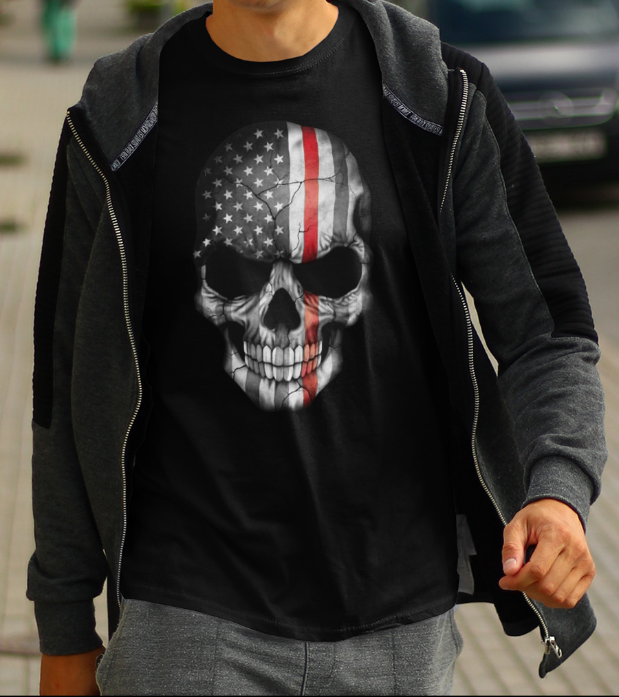 American Flag Thin Red Line Skull T-Shirt
