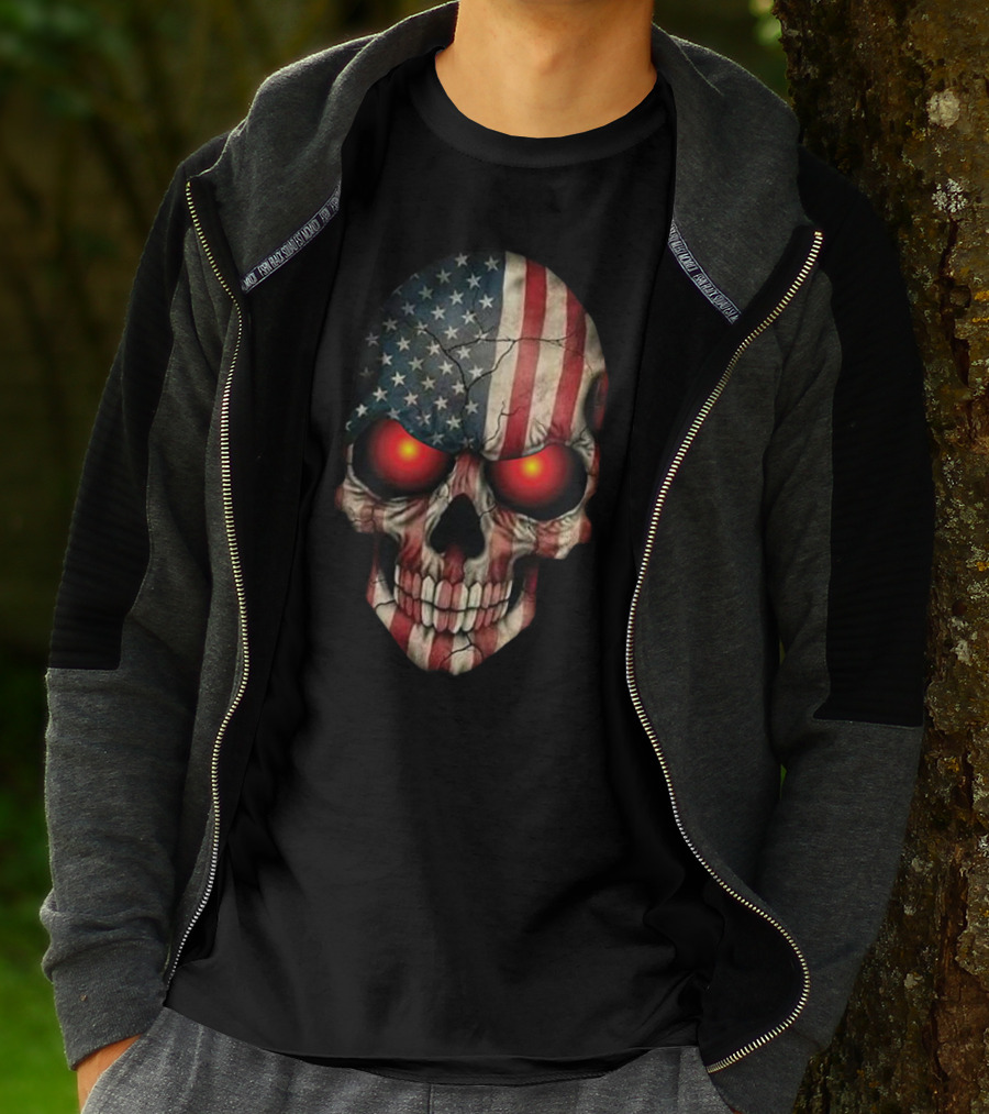 Stars And Stripes Skull With Glowing Eyes T-Shirt