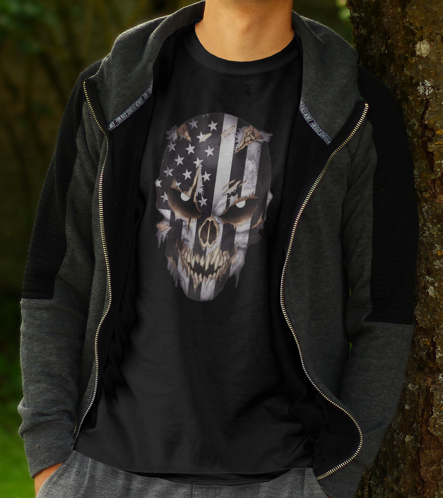 American Flag Distressed Skull T-Shirt