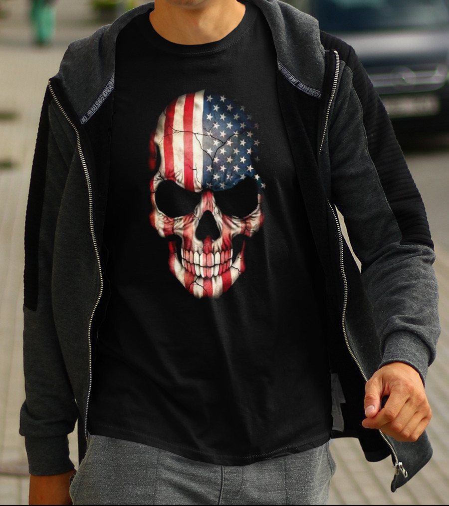 American Flag Skull Usa Stars And Stripes T-Shirt
