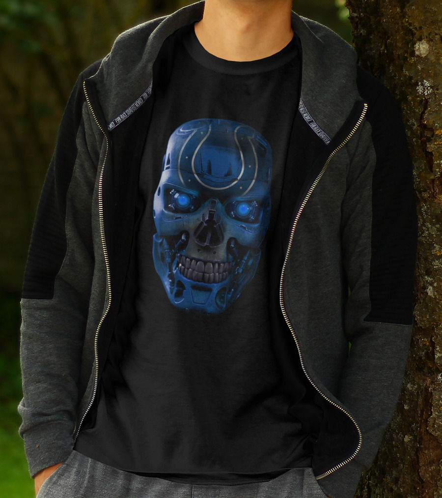 Blue Skull Colts Mechanized Face With Glowing Eyes T-Shirt