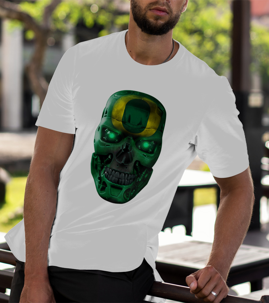 Oregon Ducks Skull Robot Green Neon Eyes T-Shirt