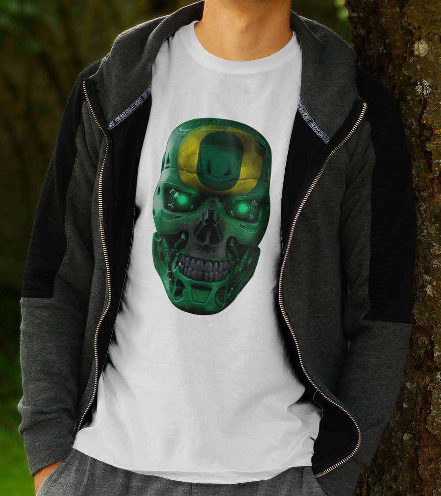 Oregon Ducks Skull Robot Green Neon Eyes T-Shirt