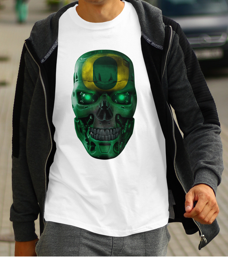 Oregon Ducks Skull Robot Green Neon Eyes T-Shirt