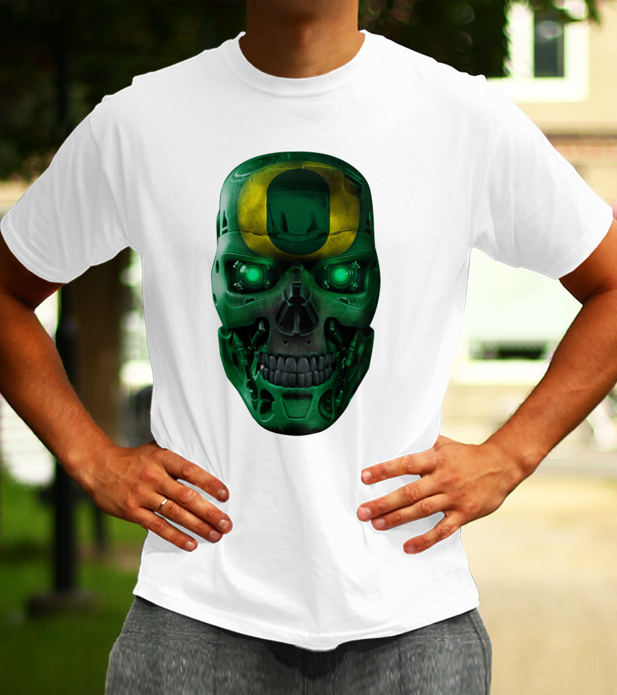 Oregon Ducks Skull Robot Green Neon Eyes T-Shirt