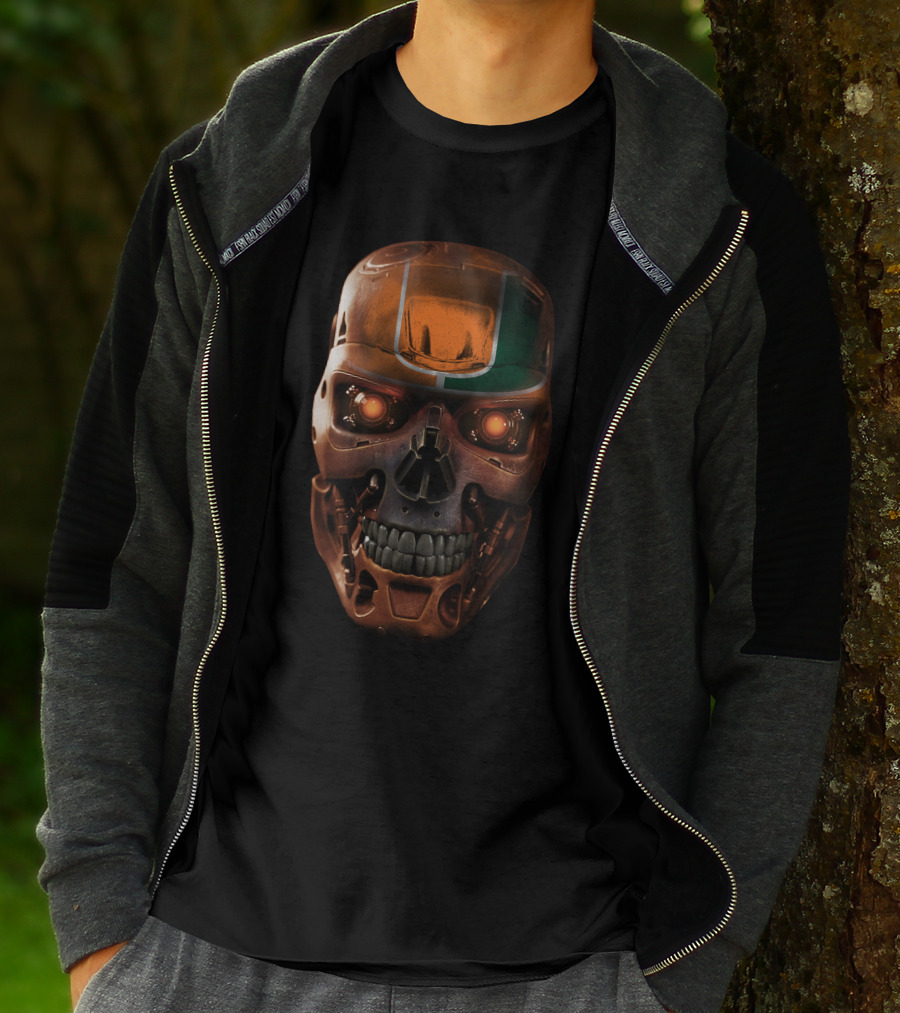 SKULL HURRICANES MIAMI TERMINATOR ROBOT FACE T-Shirt