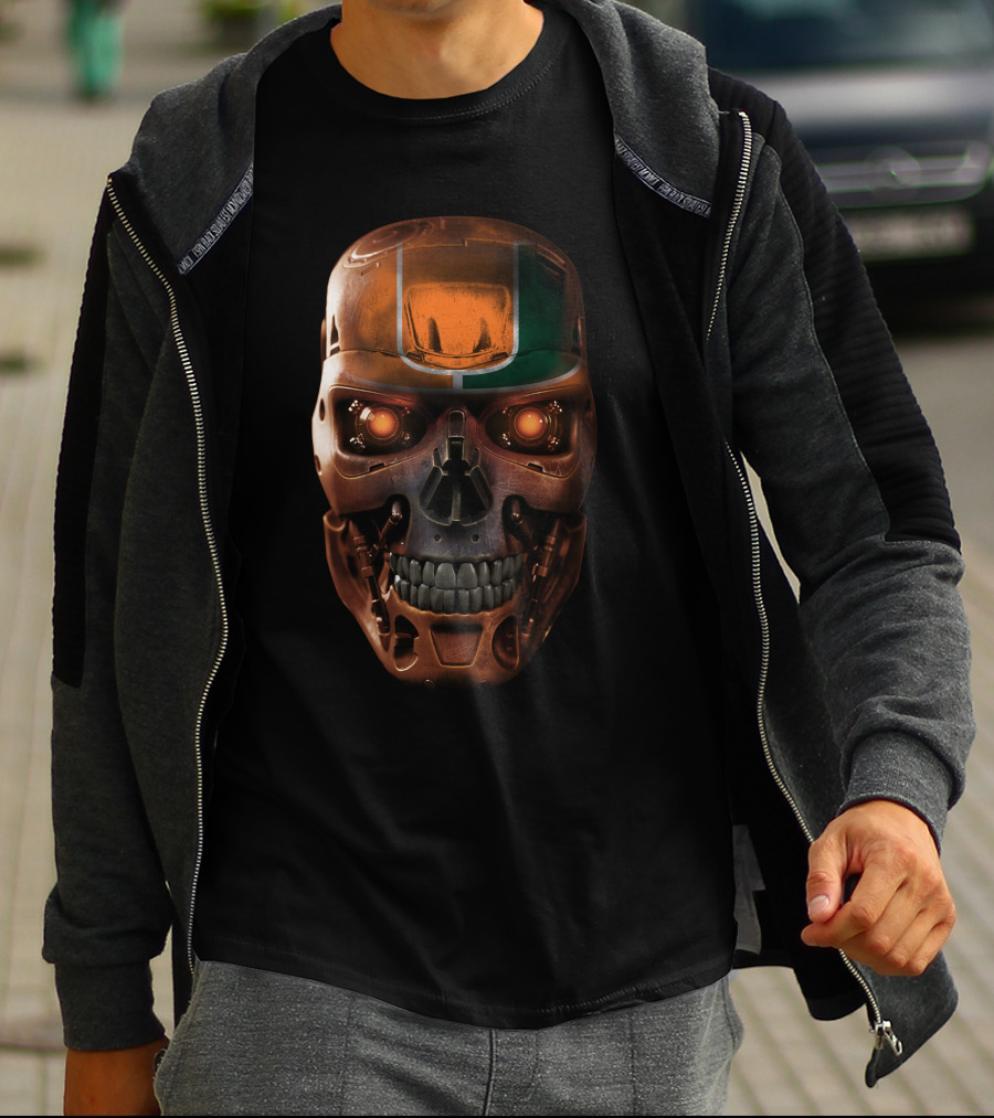SKULL HURRICANES MIAMI TERMINATOR ROBOT FACE T-Shirt