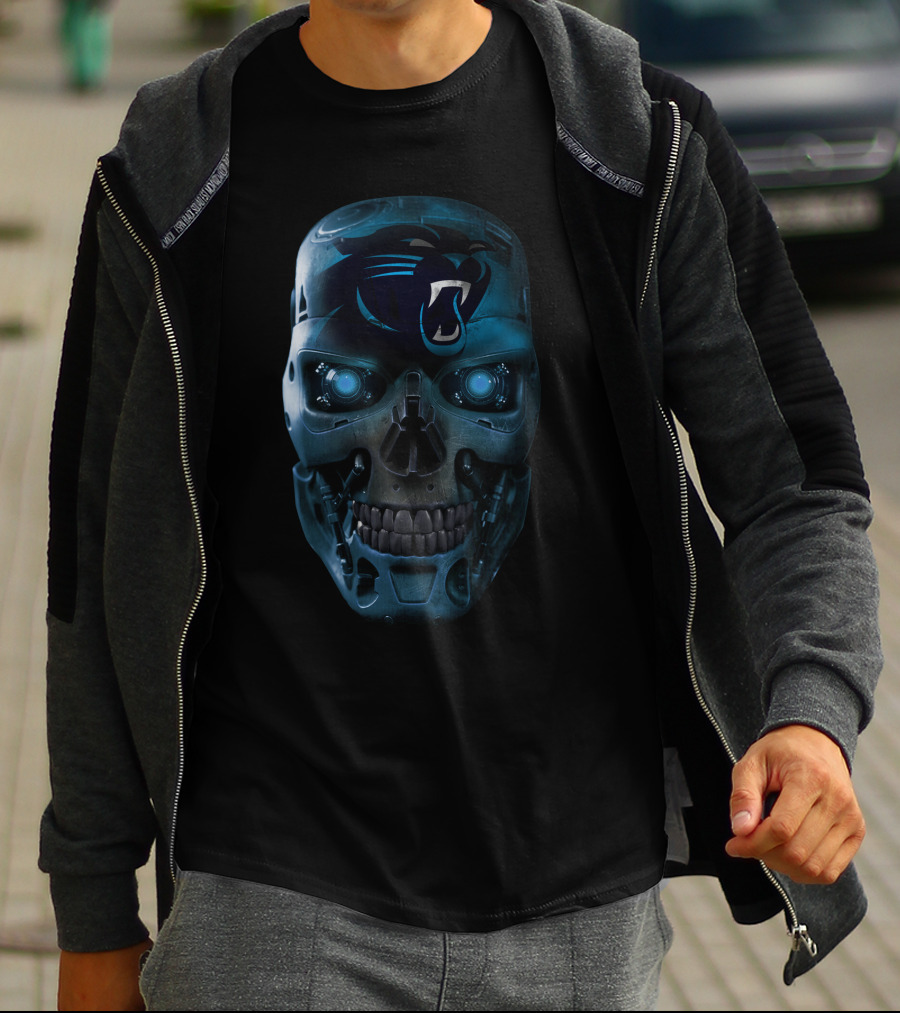 SKULL PANTHERS CAROLINA FUTURISTIC ROBOTIC SKULLFACE T-Shirt