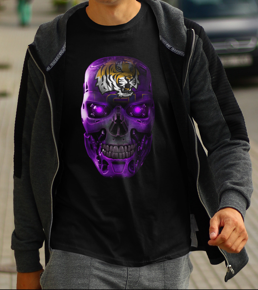 LSU Tigers Skull With Purple Cybernetic T-Shirt