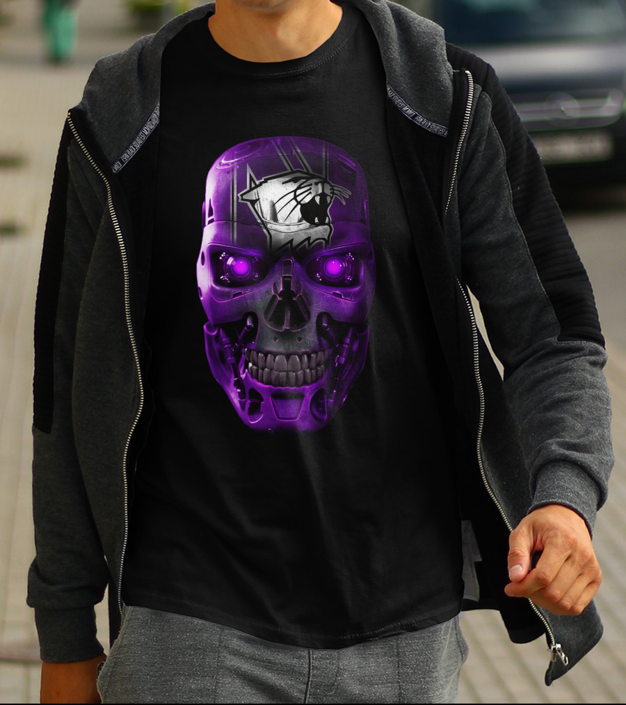 Northwestern Wildcats Skull Robot Face T-Shirt