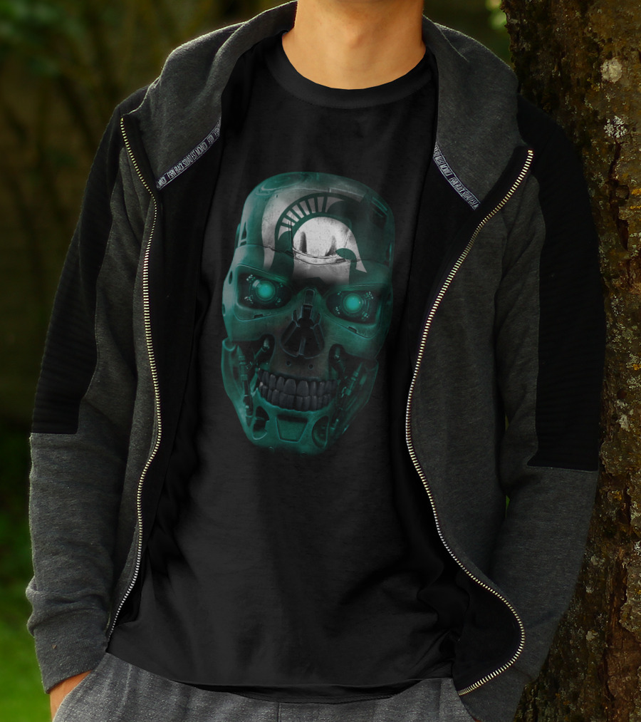 Spartan Helmet Skull Design With Futuristic Elements T-Shirt