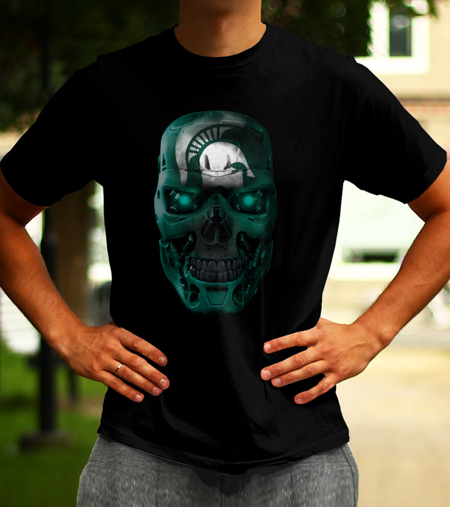 Spartan Helmet Skull Design With Futuristic Elements T-Shirt