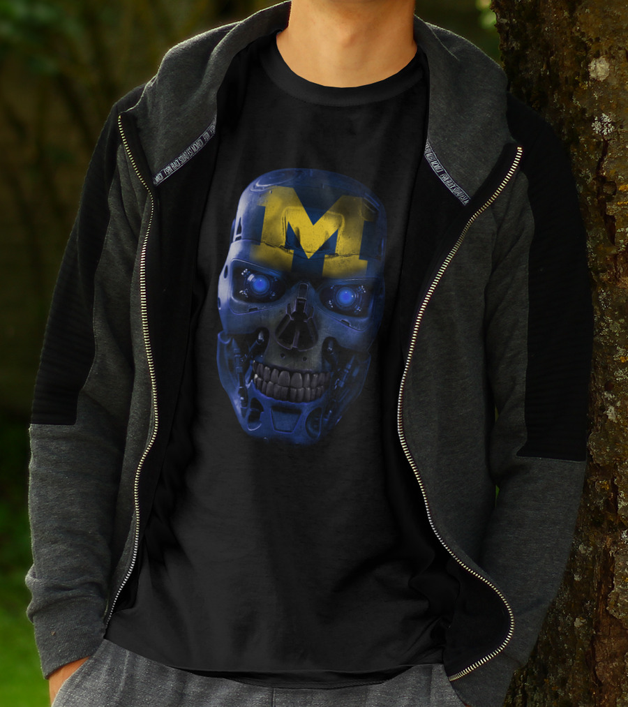 M Skull Wolverines Mech Cyborg Blue And Yellow T-Shirt