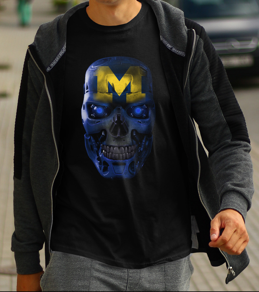 M Skull Wolverines Mech Cyborg Blue And Yellow T-Shirt