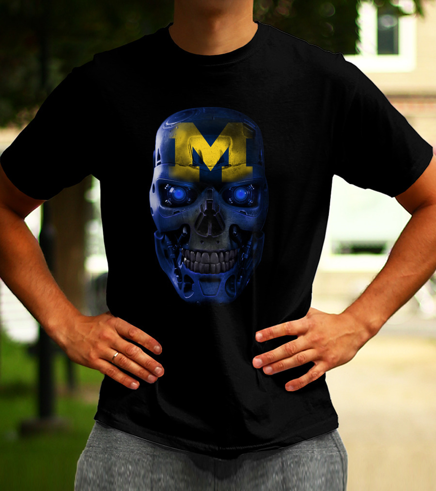 M Skull Wolverines Mech Cyborg Blue And Yellow T-Shirt