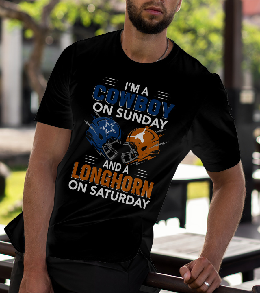 I'm A Cowboy On Sunday And A Longhorn On Saturday Football Helmets T-Shirt