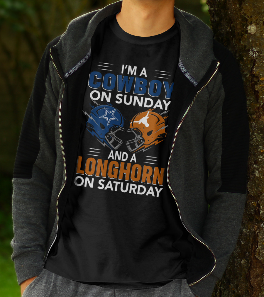 I'm A Cowboy On Sunday And A Longhorn On Saturday Football Helmets T-Shirt