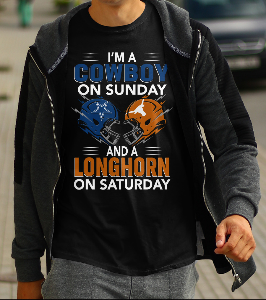 I'm A Cowboy On Sunday And A Longhorn On Saturday Football Helmets T-Shirt