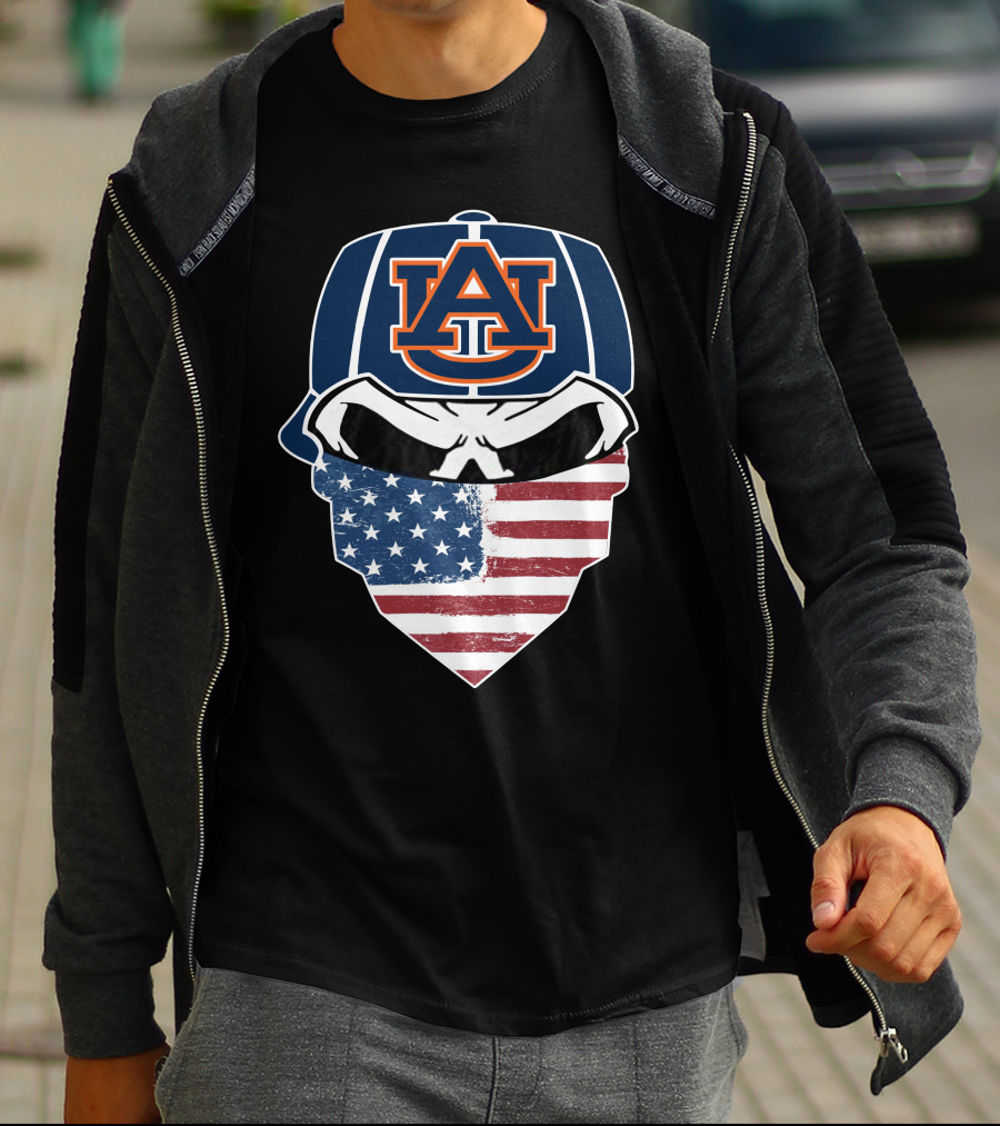 Auburn Tigers Skull USA Flag Bandana T-Shirt