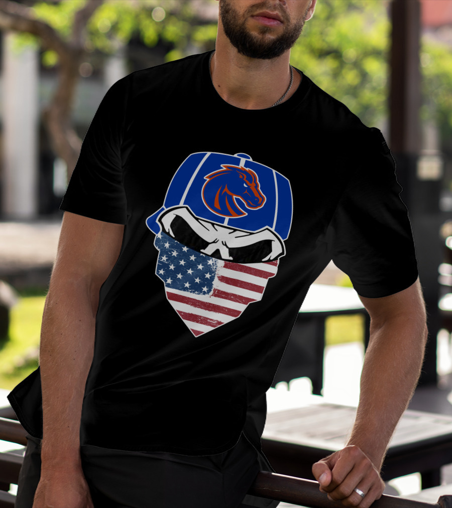 Boise State Skuls American Flag Bandana Broncos T-Shirt