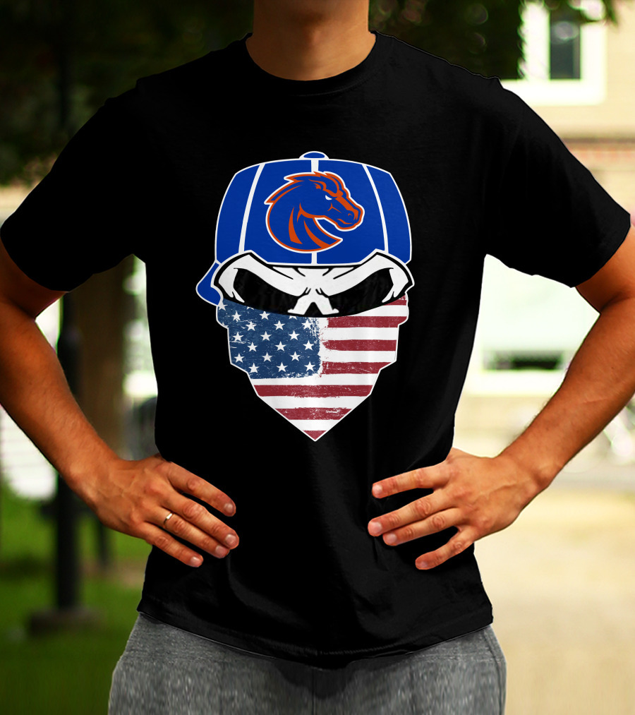 Boise State Skuls American Flag Bandana Broncos T-Shirt