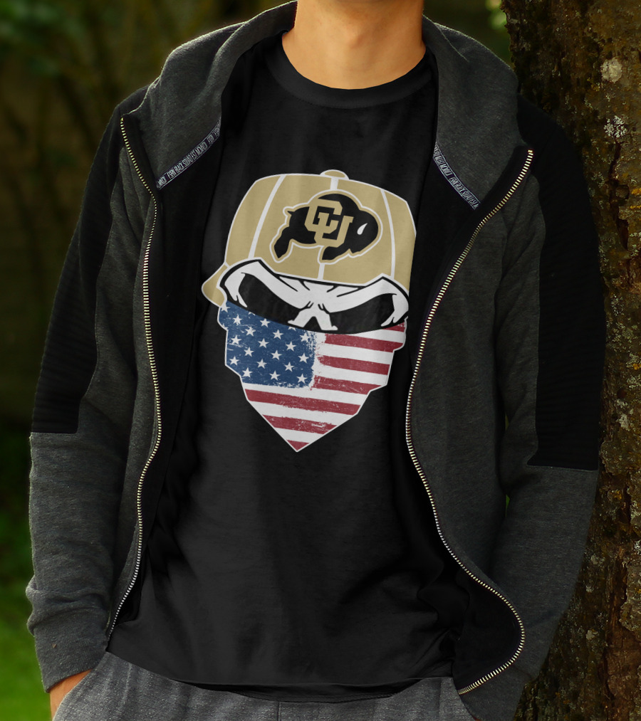 COLORADO BUFFALOES Skuls American Flag Face Buffalo T-Shirt