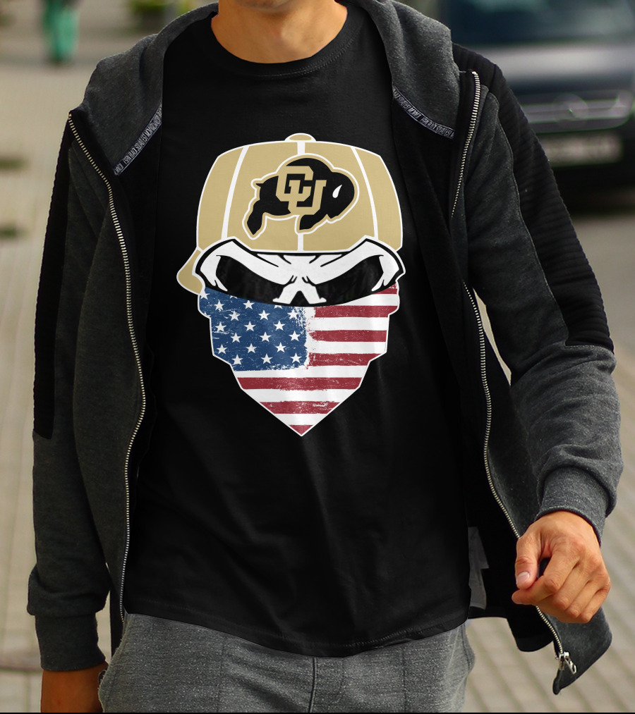 COLORADO BUFFALOES Skuls American Flag Face Buffalo T-Shirt