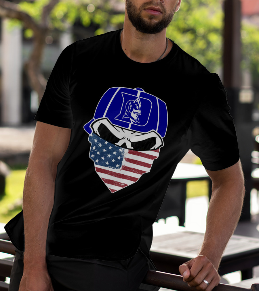 Duke Blue Devils Skulls American Flag Logo Cap Face Mask T-Shirt