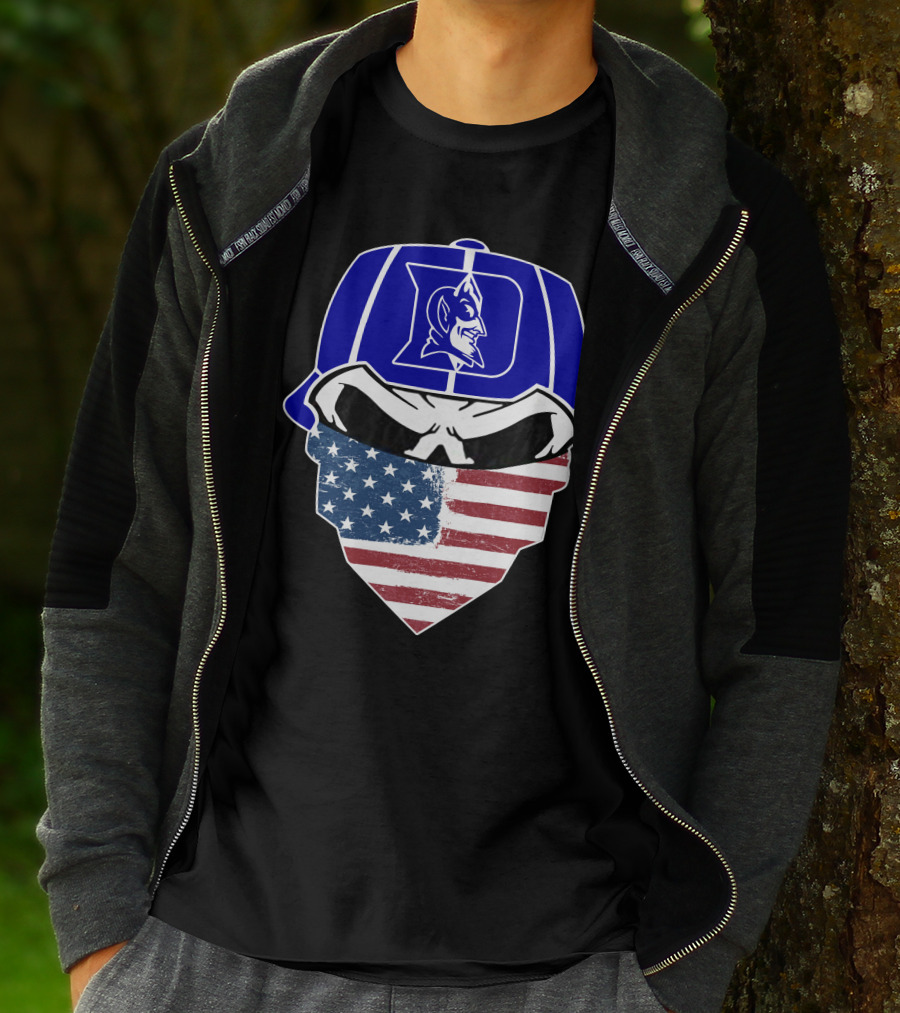 Duke Blue Devils Skulls American Flag Logo Cap Face Mask T-Shirt