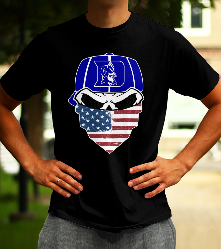Duke Blue Devils Skulls American Flag Logo Cap Face Mask T-Shirt