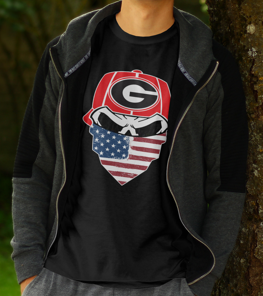 Georgia Bulldogs Skulls American Flag Bandana T-Shirt