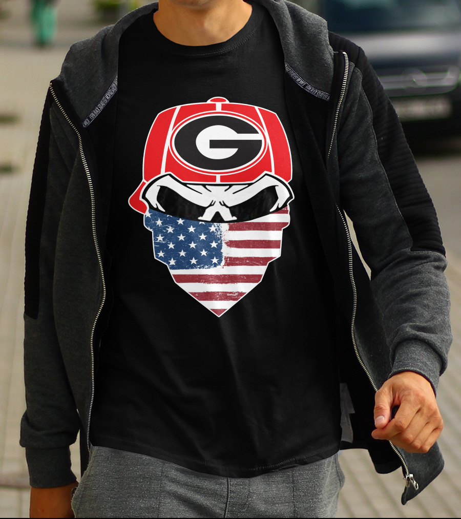 Georgia Bulldogs Skulls American Flag Bandana T-Shirt
