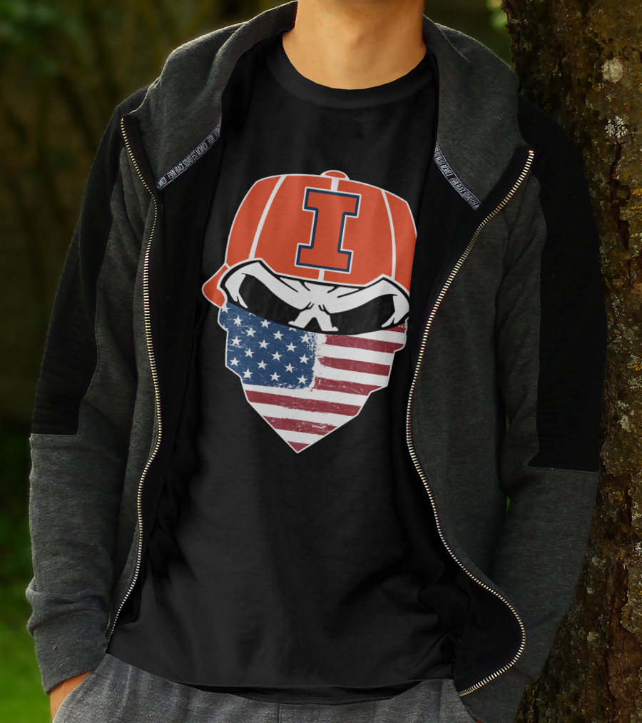 Illinois Skull Logo American Flag Bandana T-Shirt