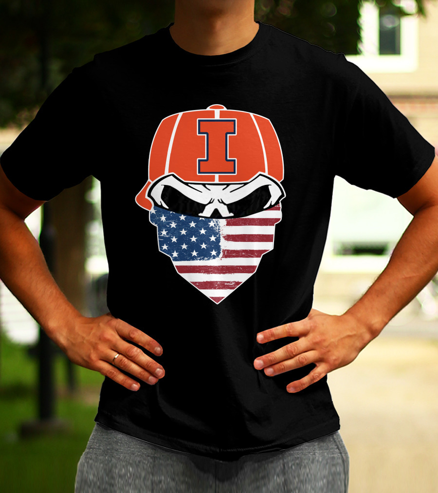 Illinois Skull Logo American Flag Bandana T-Shirt
