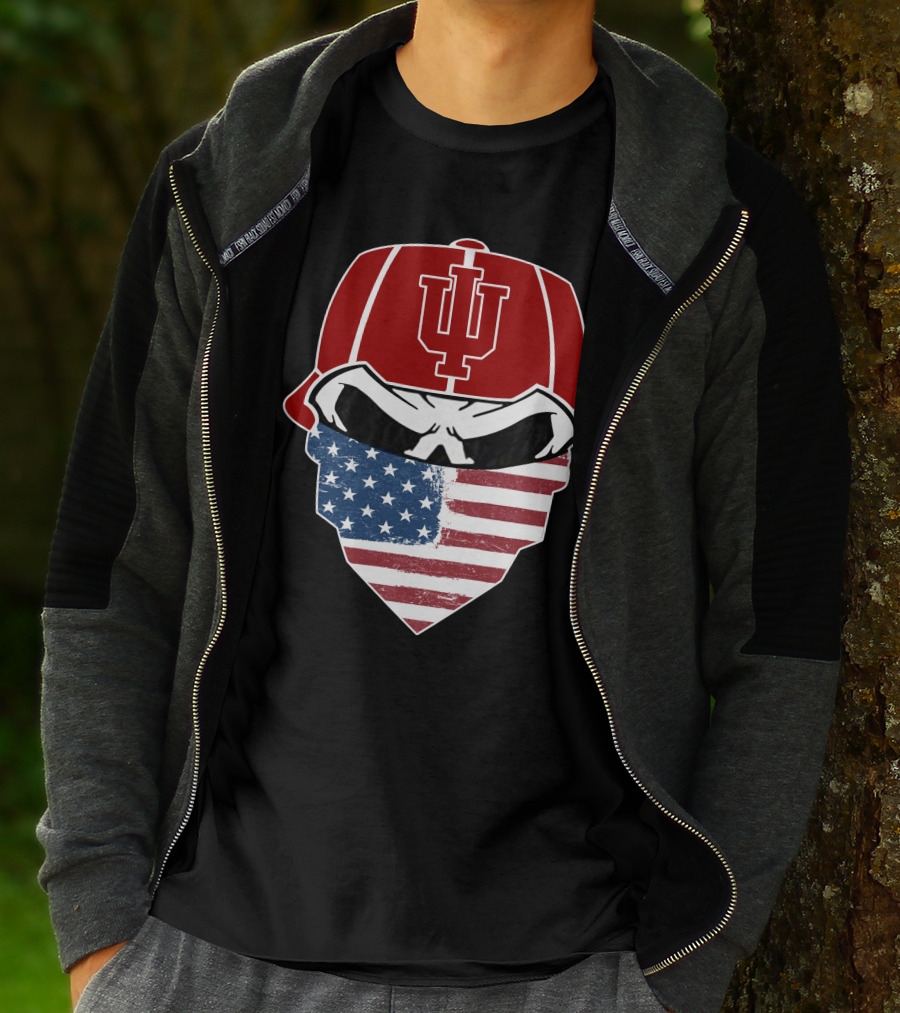Indiana Hoosiers Skuls American Flag Bandana T-Shirt