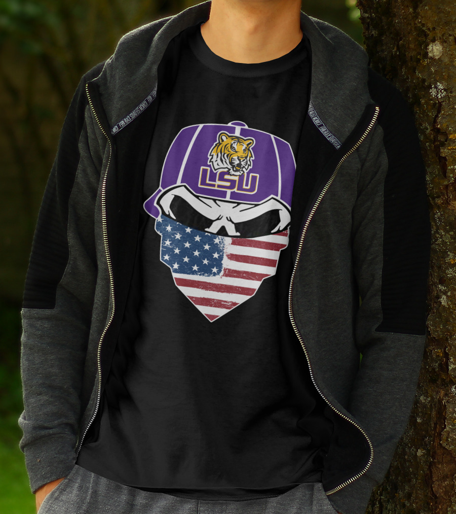 LSU Tigers Skull American Flag Bandana T-Shirt