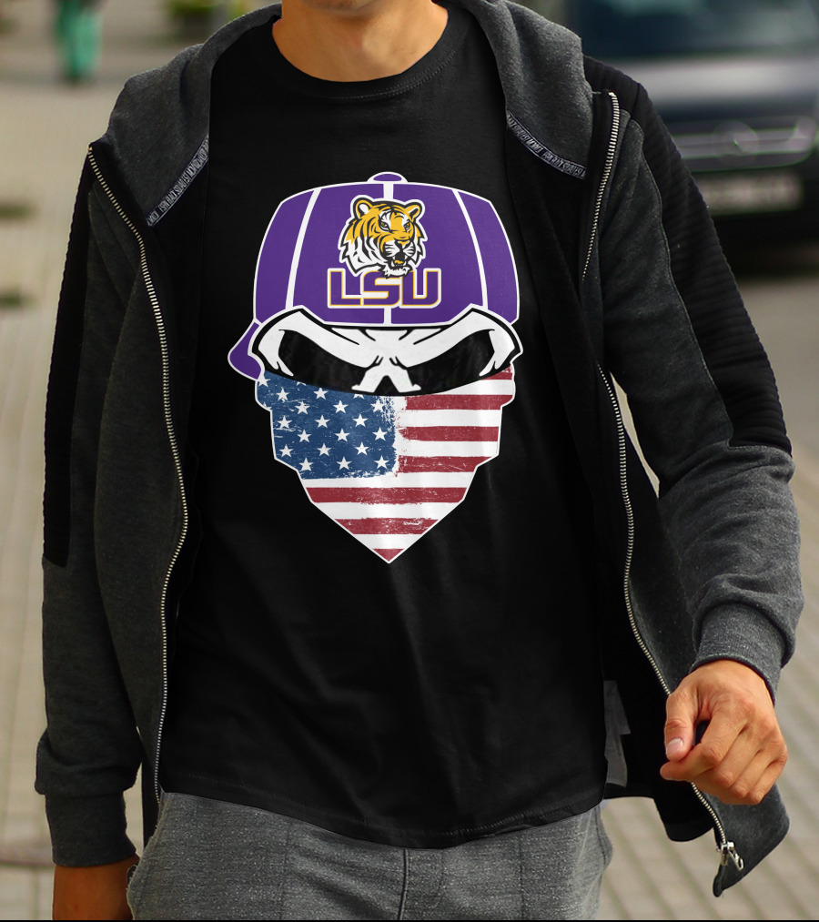LSU Tigers Skull American Flag Bandana T-Shirt