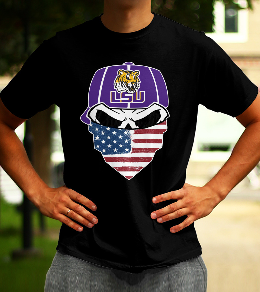 LSU Tigers Skull American Flag Bandana T-Shirt