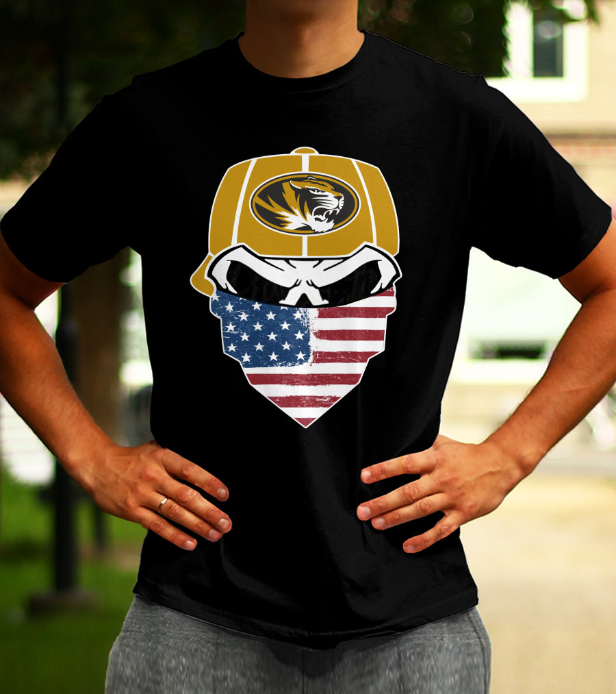 Missouri Tigers Skull American Flag Bandana T-Shirt