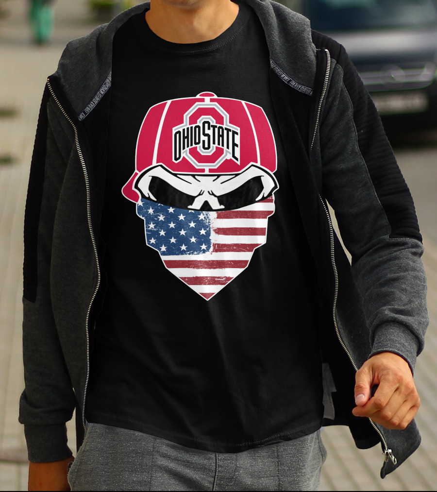 Ohio State Buckeyes Skull American Flag Bandana T-Shirt