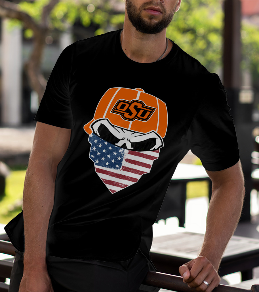 Oklahoma State OSU Skull American Flag Bandana T-Shirt