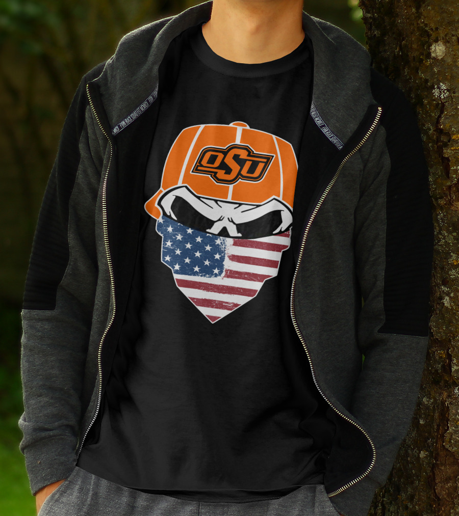 Oklahoma State OSU Skull American Flag Bandana T-Shirt