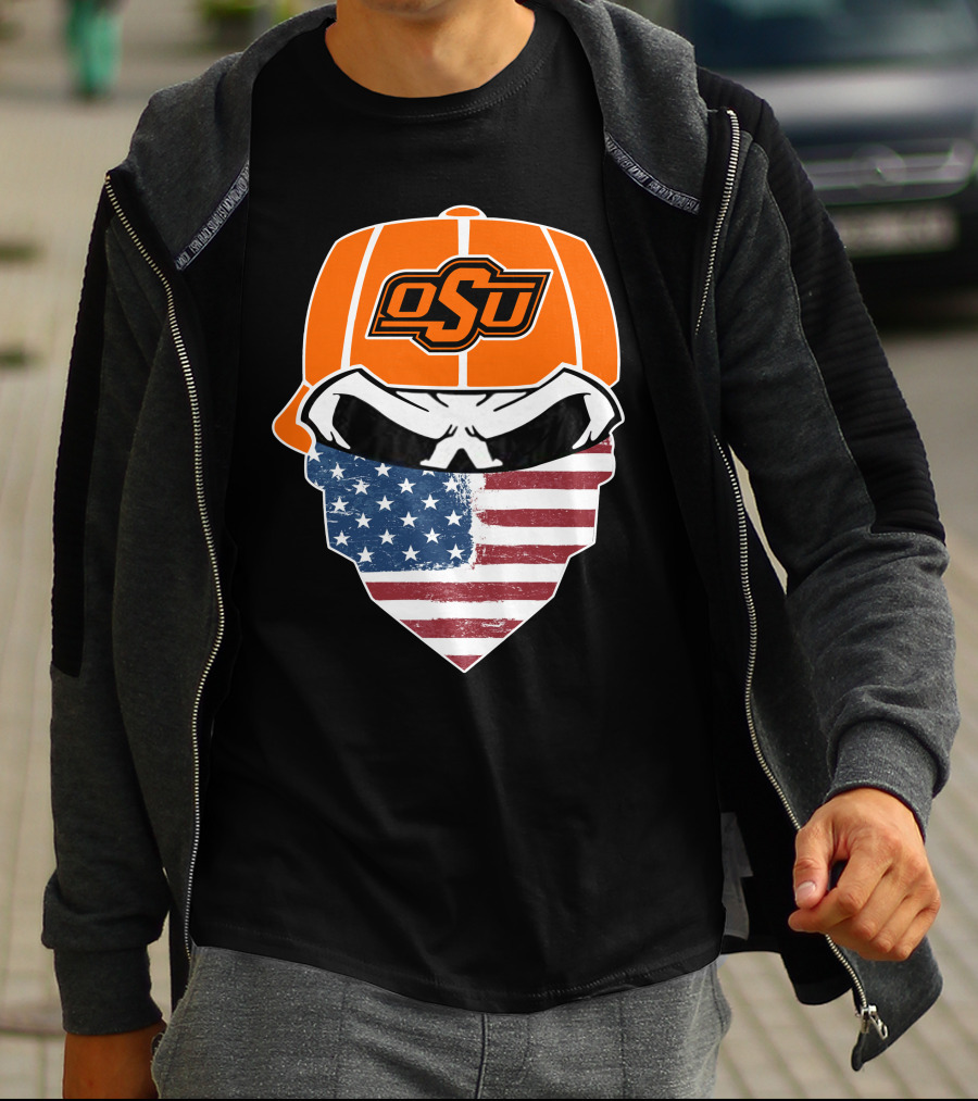 Oklahoma State OSU Skull American Flag Bandana T-Shirt