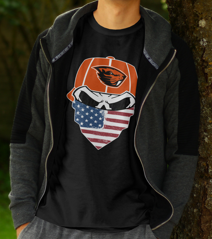 Oregon State Beavers Skull American Flag Bandana T-Shirt