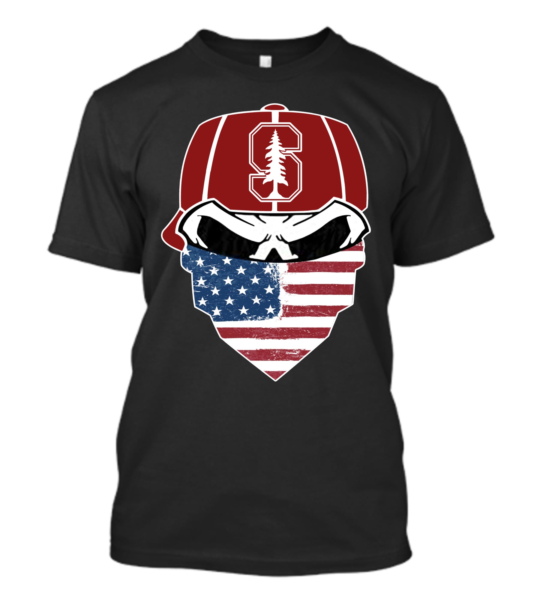 Stanford Cardinal Skuls American Flag Mask T-Shirt