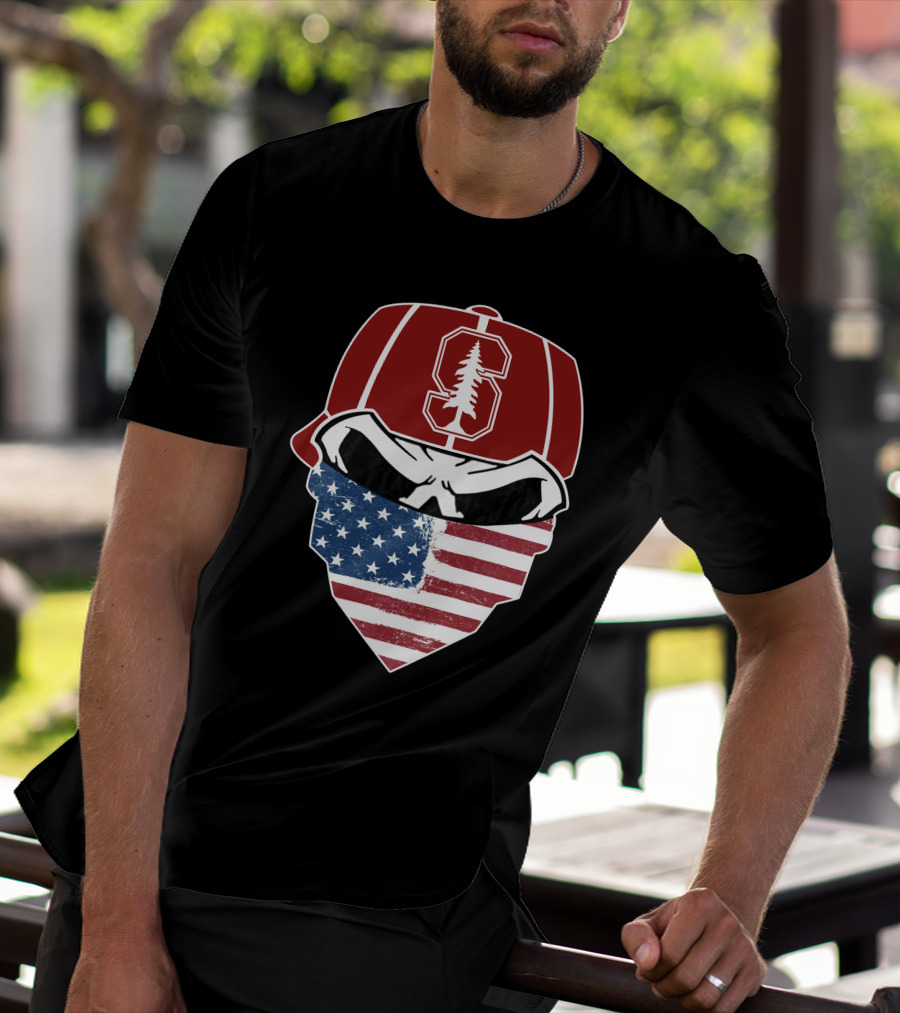 Stanford Cardinal Skuls American Flag Mask T-Shirt