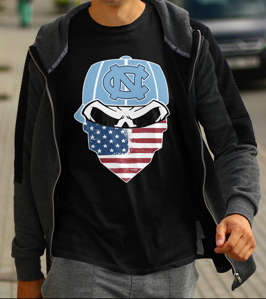 UNC Tar Heels Skull American Flag Bandana T-Shirt