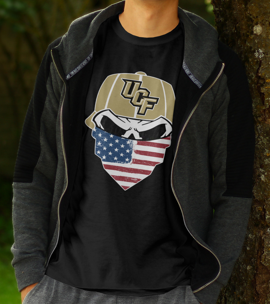 UCF Knights Skull With American Flag Bandana Hat T-Shirt
