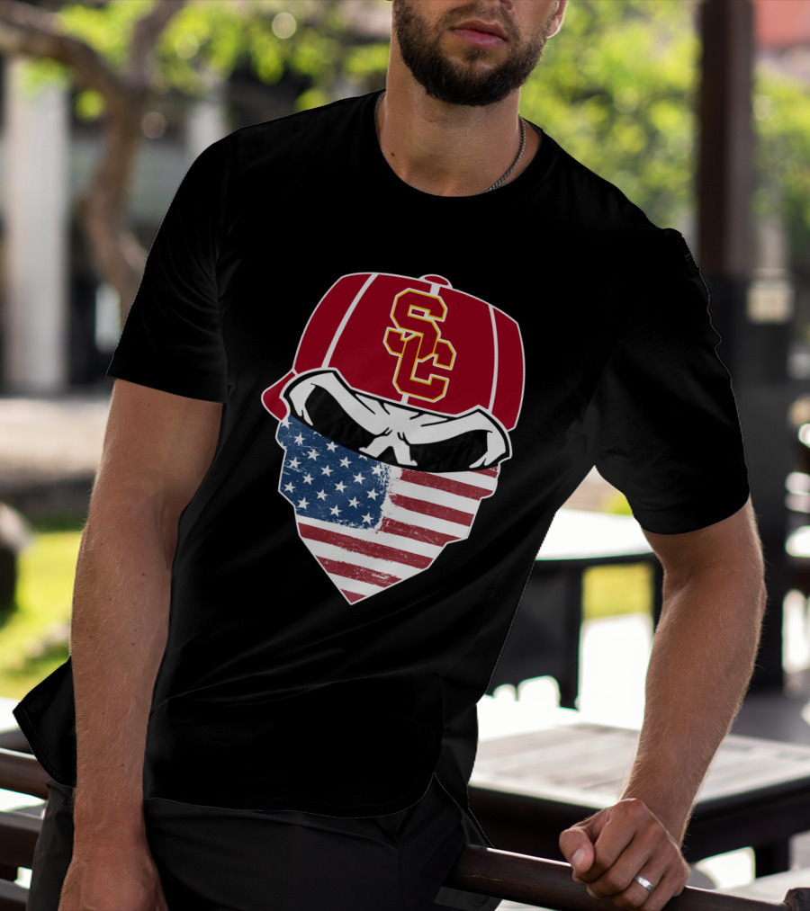 USC Trojans Skulls American Flag Bandana T-Shirt
