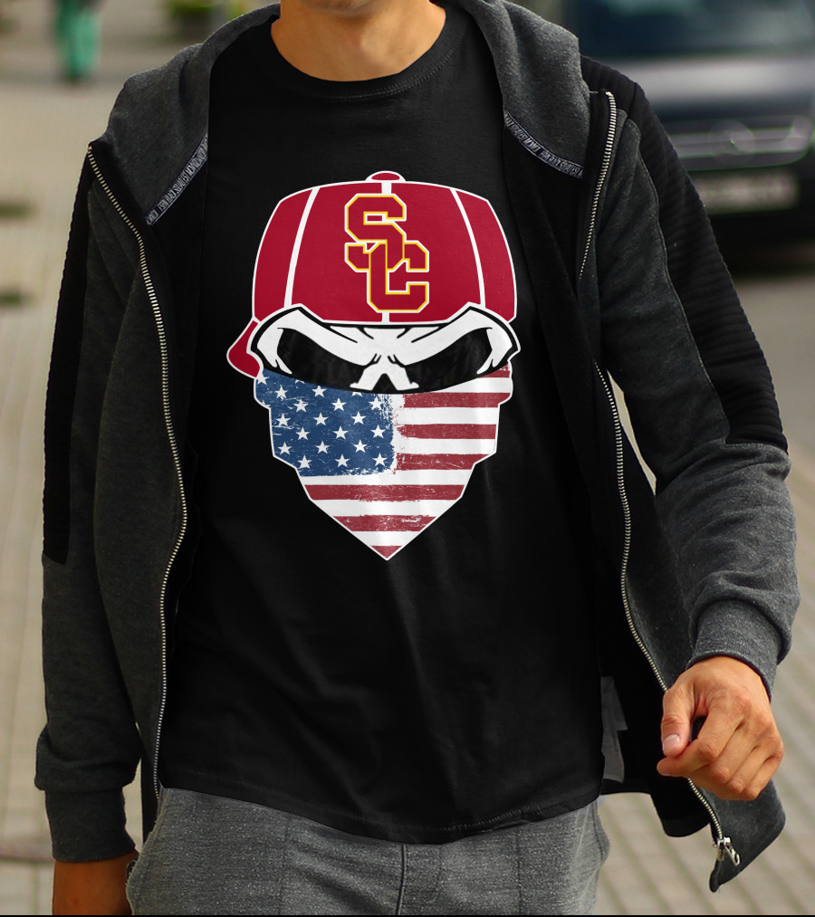 USC Trojans Skulls American Flag Bandana T-Shirt